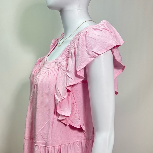 NEW! Petal & Pup Kacper Dress in Pink Tiered Relaxed Fit On/Off Shoulder Midi - Picture 11 of 17